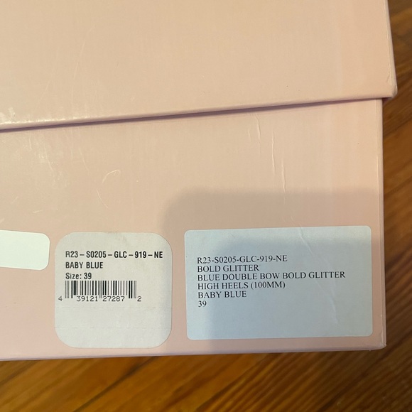 Mach & Mach Glitter Double Crystal Bow Pointed Toe Pump Size 39 Baby Blue - Picture 9 of 10